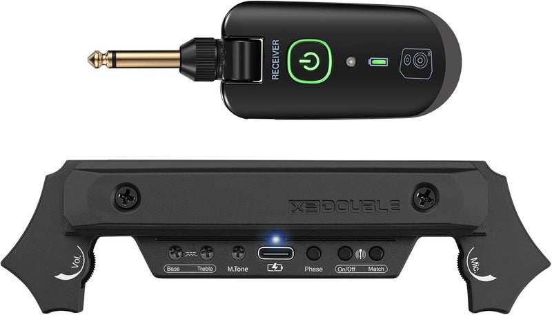 SUNYIN Wireless Acoustic Guitar Pickup Rechargable Magnetic And Microphone Soundhole Pickup For Acoustic Guitar Build-In Volume Control(Black) - Image 1